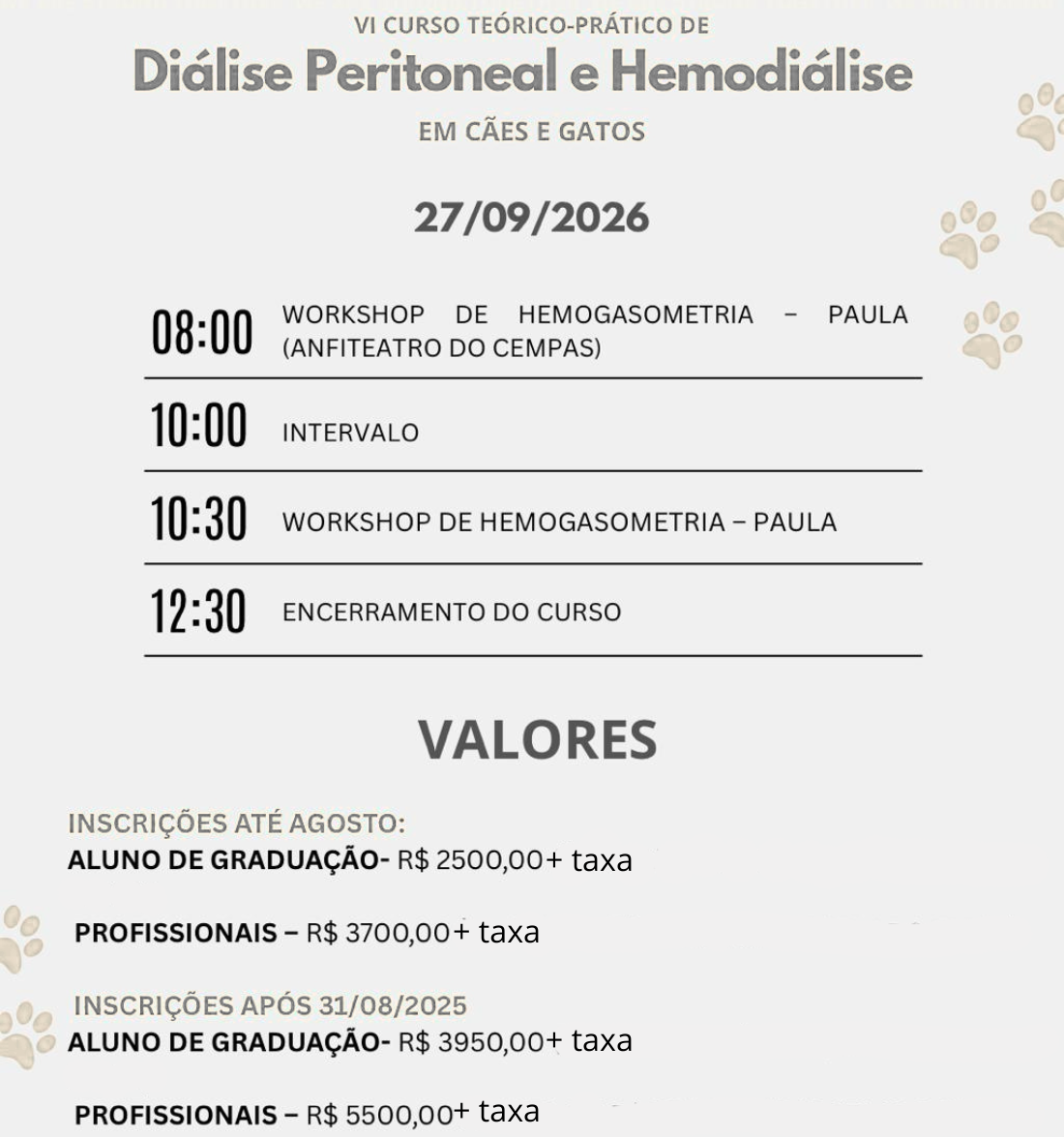 VI Curso Teórico/Prático de Diálise Peritoneal e Hemodiálise em Pequenos Animais